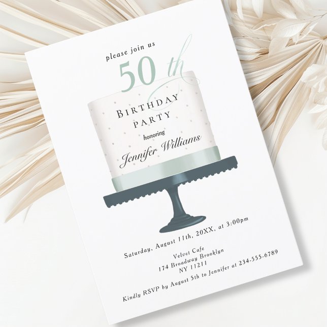 Modernes, elegante Einladung zum Geburtstag Inbjudningar (Modern, elegant, white, mint, birthday cake invitation.)