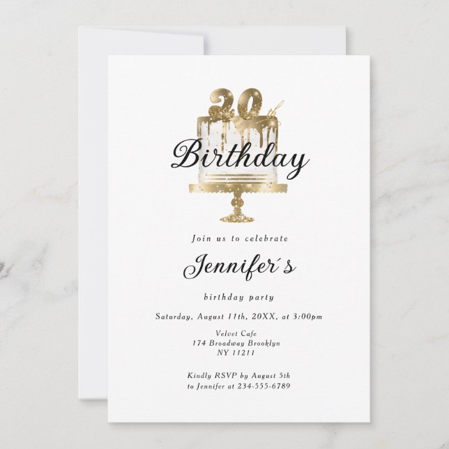 Modernes, elegantes 20. Einladung zum Geburtstag Inbjudningar (Framsida)