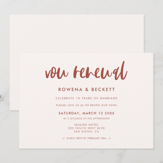 Modernisering av elegant snö rosa bröllop Vow Inbjudningar (Fram/baksida)