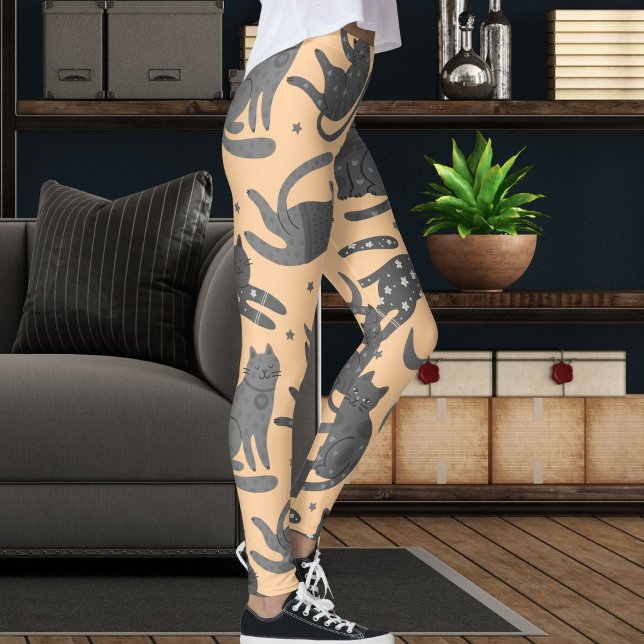 Modernisk kattälskare rosa och grå kattunge kattmö leggings (Skapare uppladdad)
