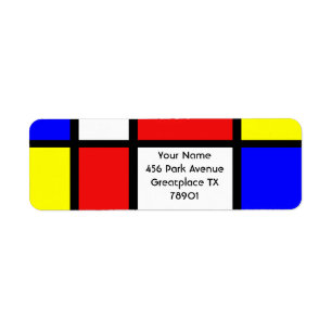 Modernism Red Blue Gult White Abstrakt Primary Returadress Etikett