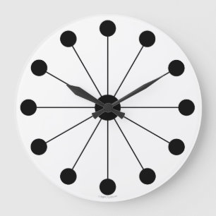 Modernist 1960-talets Retro Black White Clock Stor Klocka