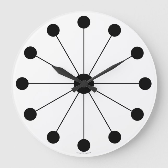 Modernist 1960-talets Retro Black White Clock Stor Klocka (Framsida)