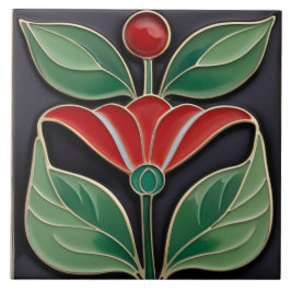 Modernist Art nouveau Faux Relief fold Flower Kakelplatta