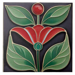 Modernist Art nouveau Faux Relief fold Flower Kakelplatta