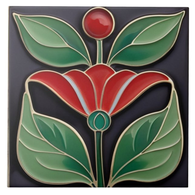 Modernist Art nouveau Faux Relief fold Flower Kakelplatta (Framsidan)