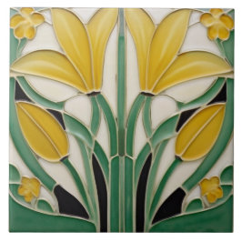 Modernist Art nouveau Gult Tulip Flowers Kakelplatta