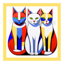 Modernist Cats Vibrant Tri-Färg Cats Wall Art