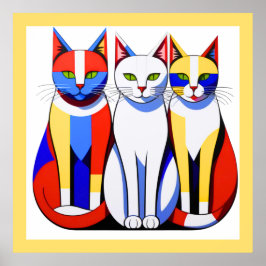 Modernist Cats Vibrant Tri-Färg Cats Wall Art Poster
