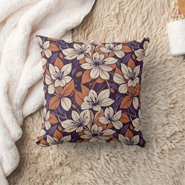 Modernist Fall Flowers Lila & Cream Dekorativ kudd Kudde (Filt)