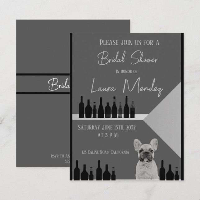 moderno perro oscuro Bridal Shower Invite (Fram/baksida)
