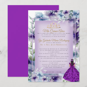 Modernos Flores Moradas Quinceañera Inbjudningar