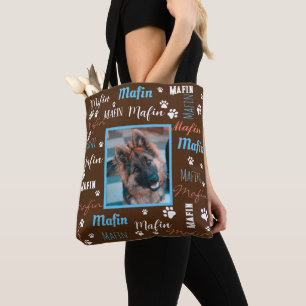 ModernPersonalized Photo Namn Brown Blue-Hund Tygkasse