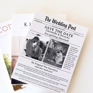 Modernscript-tidningen bröllop spara datum inbjudningar