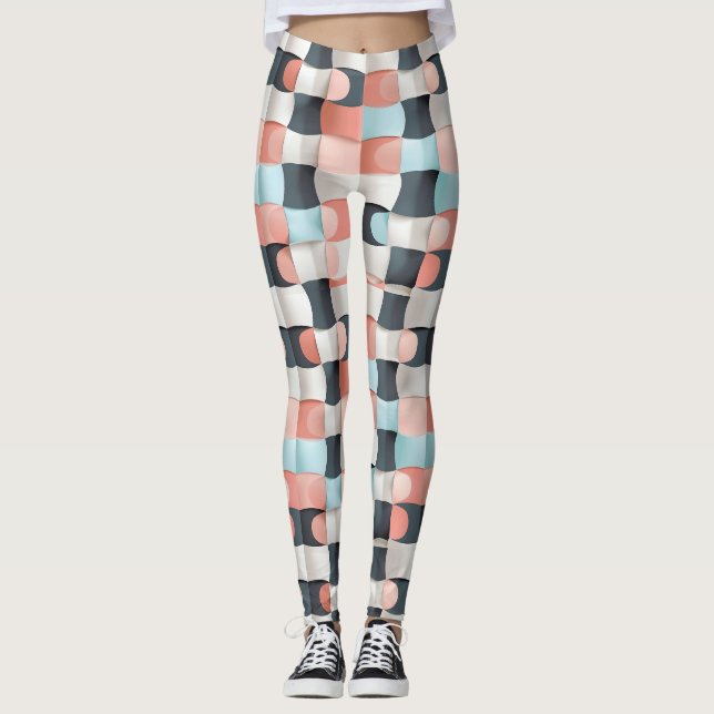 Modernt 3D-böjt geometriskt illusionsmönster Leggings (Framsida)