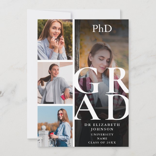 Modernt 5-foto PhD-examen Examensmeddelande Inbjudningar (Framsida)