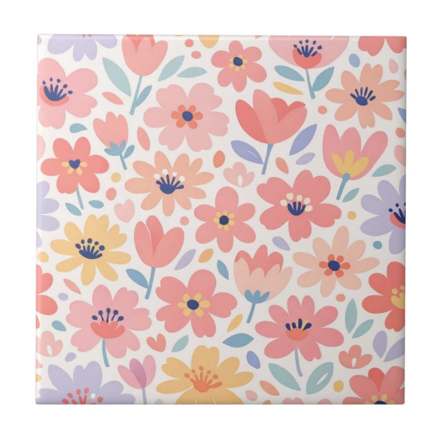 Modernt abstrakt blommönster kakelplatta (Framsidan)