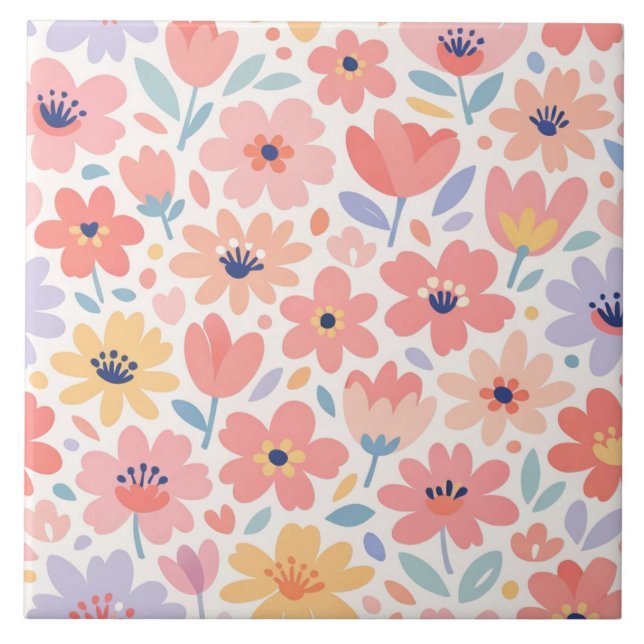 Modernt abstrakt blommönster kakelplatta (Framsidan)