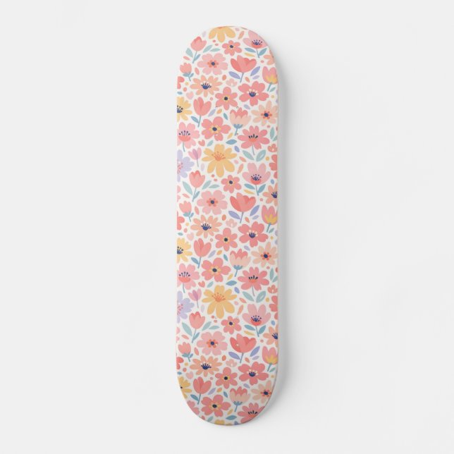 Modernt abstrakt blommönster mini skateboard bräda 18,5 cm (Framsida)