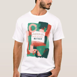 Modernt abstrakt grafiskt rött, rosa + grönt gla t shirt