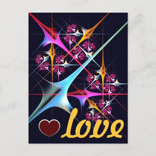 Modernt abstrakt konstverk med rosa blommor #01 vykort (Framsida)