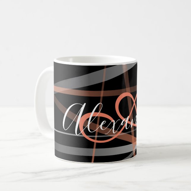 Modernt abstrakt mönster korall svart monogram kaffemugg (Framsida vänster)