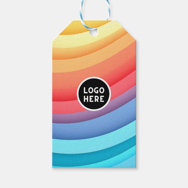 Modernt Abstrakt Regnbågsvågor med din Logotyp  Presentetikett (Framsidan)