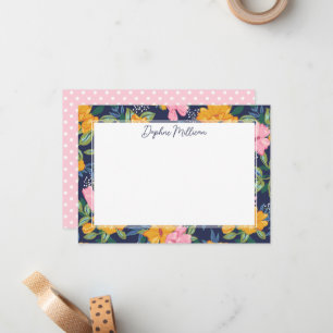 Modernt abstrakt rosa och gul blomster Mönster nam Anteckningskort