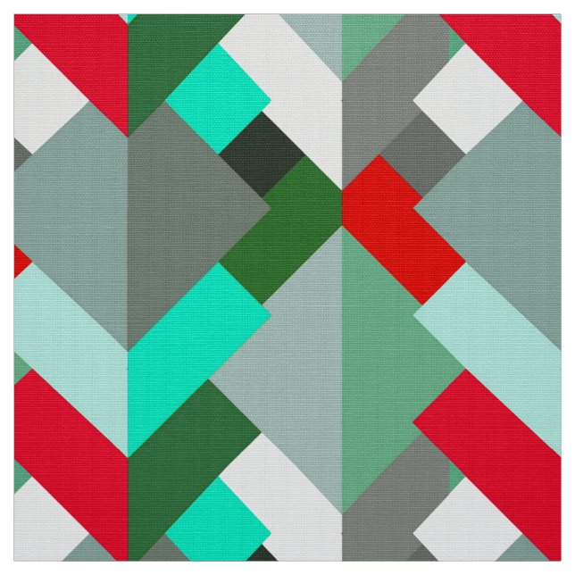 Modernt abstrakt trianglar, turkos, rött, & grått tyg (Provkarta)