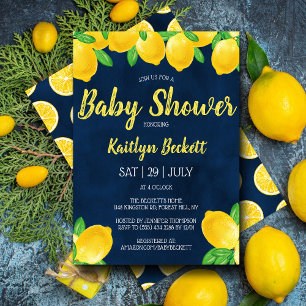 Modernt akvarell citron träd baby shower inbjudningar
