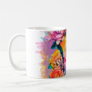 Modernt akvarellfärgat rosenbukett kaffemugg