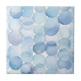 Modernt akvarellmönster i blå och vita cirklar kakelplatta