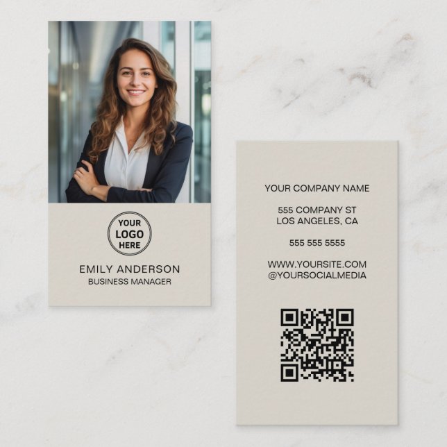 Modernt anpassat logotyp foto QR-näringskort Visitkort (Fram/baksida)