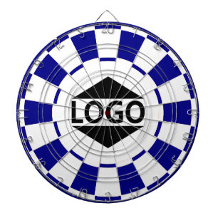 Modernt anpassat logotypbild på blå och vit darttavla