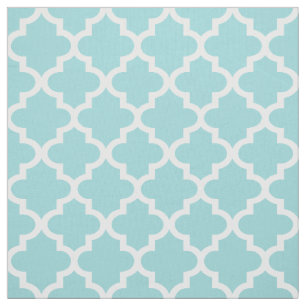 Modernt Aqua Blått och Vitt Quatrefoil Mönster Tyg