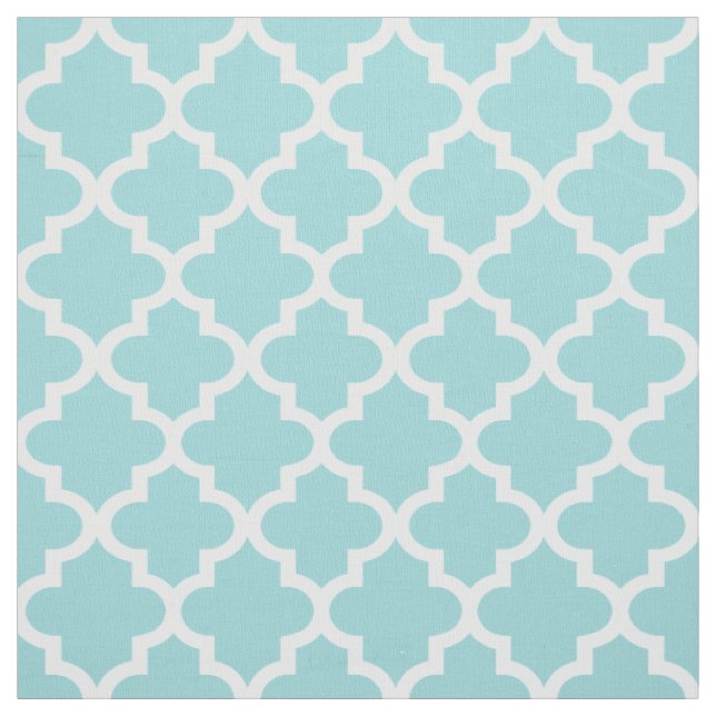 Modernt Aqua Blått och Vitt Quatrefoil Mönster Tyg (Provkarta)