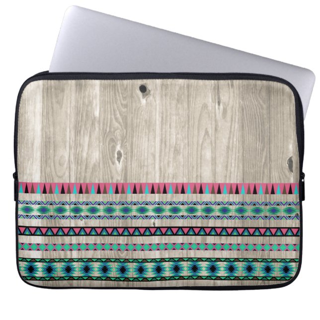 Modernt Aztec mönster på trä Laptop Sleeve (Framsidan)