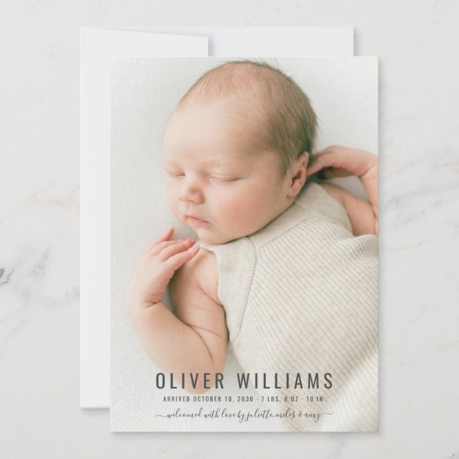 Modernt babyfoto för födelseannonsering Platt kort (Framsida)