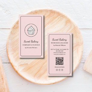 Modernt bageri Cupcake-logotyp QR-kod Rosa Visitkort