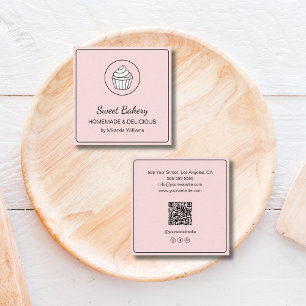 Modernt bageri Cupcake-logotyp QR Sociala medier R Fyrkantigt Visitkort