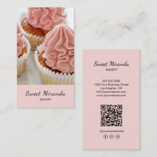 Modernt Bageri Foto QR Sociala Media-ikoner Rosa Visitkort