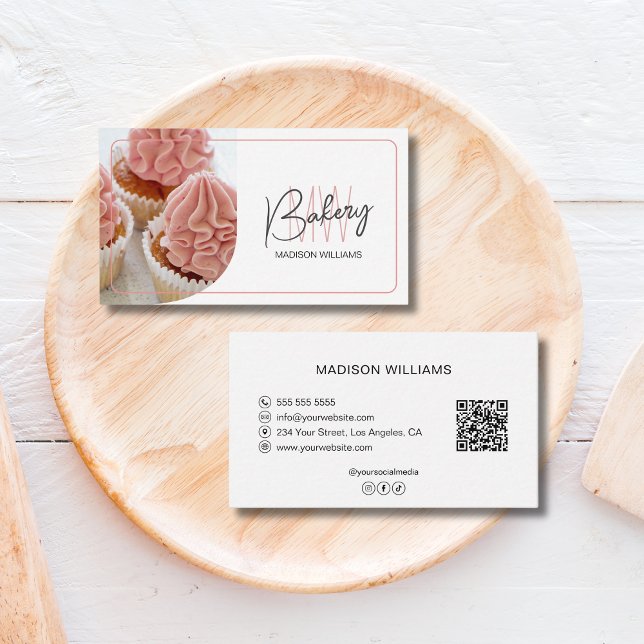 Modernt bageri QR-kod  Visitkort (Modern Bakery QR Code Business Card)
