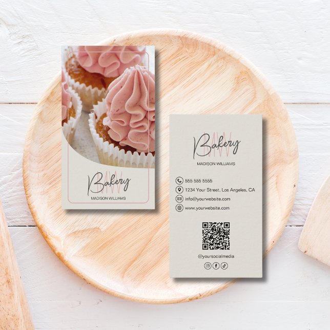 Modernt bagerimonogram logotyp QR-kod Visitkort (Modern Bakery Monogram Logo QR Code Business Card)