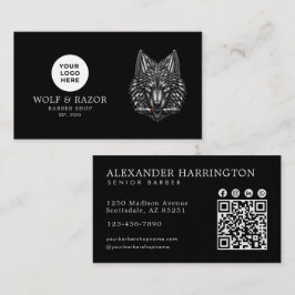 Modernt Barberar Silver Wolf Logotyp Qr Kod Visitkort