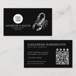 Modernt Barberarskylt Silver Scorpion Logotyp Qr K Visitkort