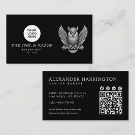 Modernt Barberarskylt Silver Uggl Logo Qr Kod Visitkort