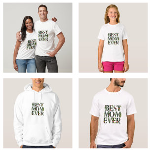 Modernt Bästa Mamma Någonsin Söta Blommor Och Grön T Shirt