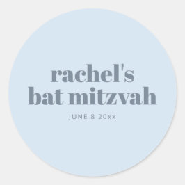 Modernt Bat Mitzvah-mjukt blått personligt minne Runt Klistermärke