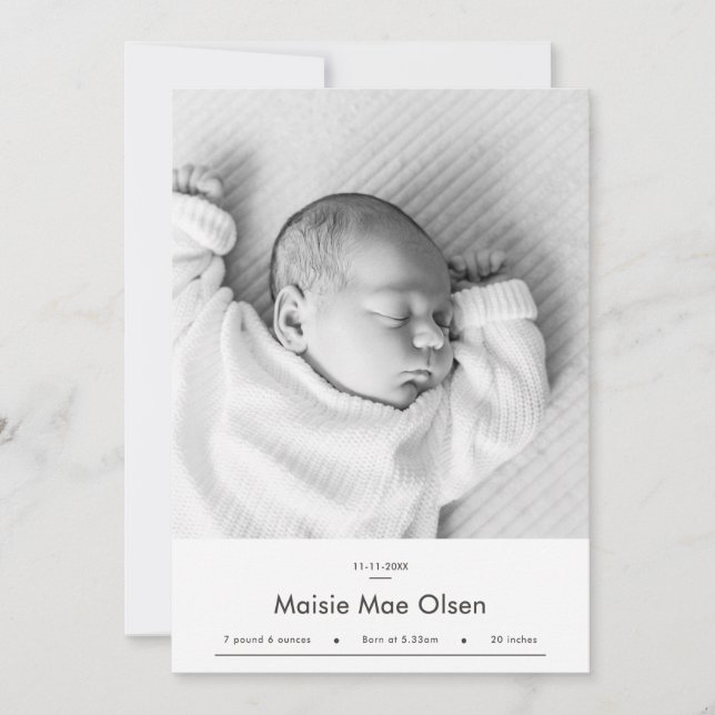 Modernt Bebis Födelse Tillkännagivande Fotokort Meddelande (Framsida)