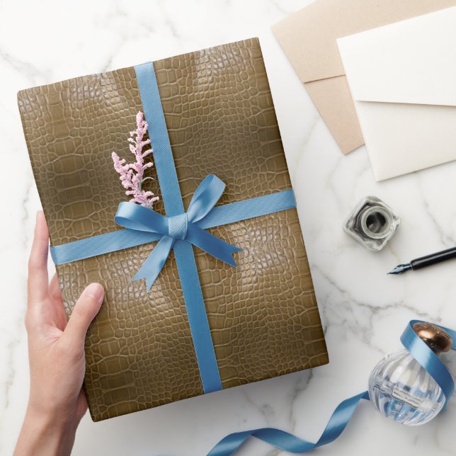 modernt beige brun alligator krokodilläder presentpapper (Gåvor)